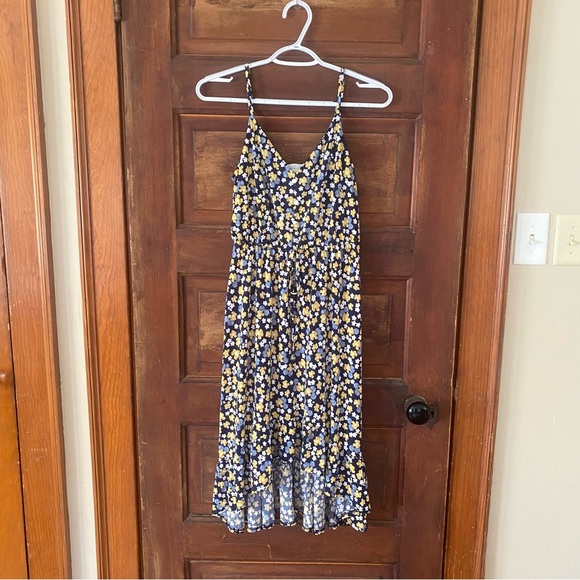 Kaileigh Dresses & Skirts - Kaileigh Navy and Yellow Floral High-Low Dress
